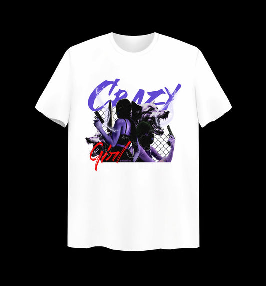 Weißes T-Shirt mit Crazy Girl Design