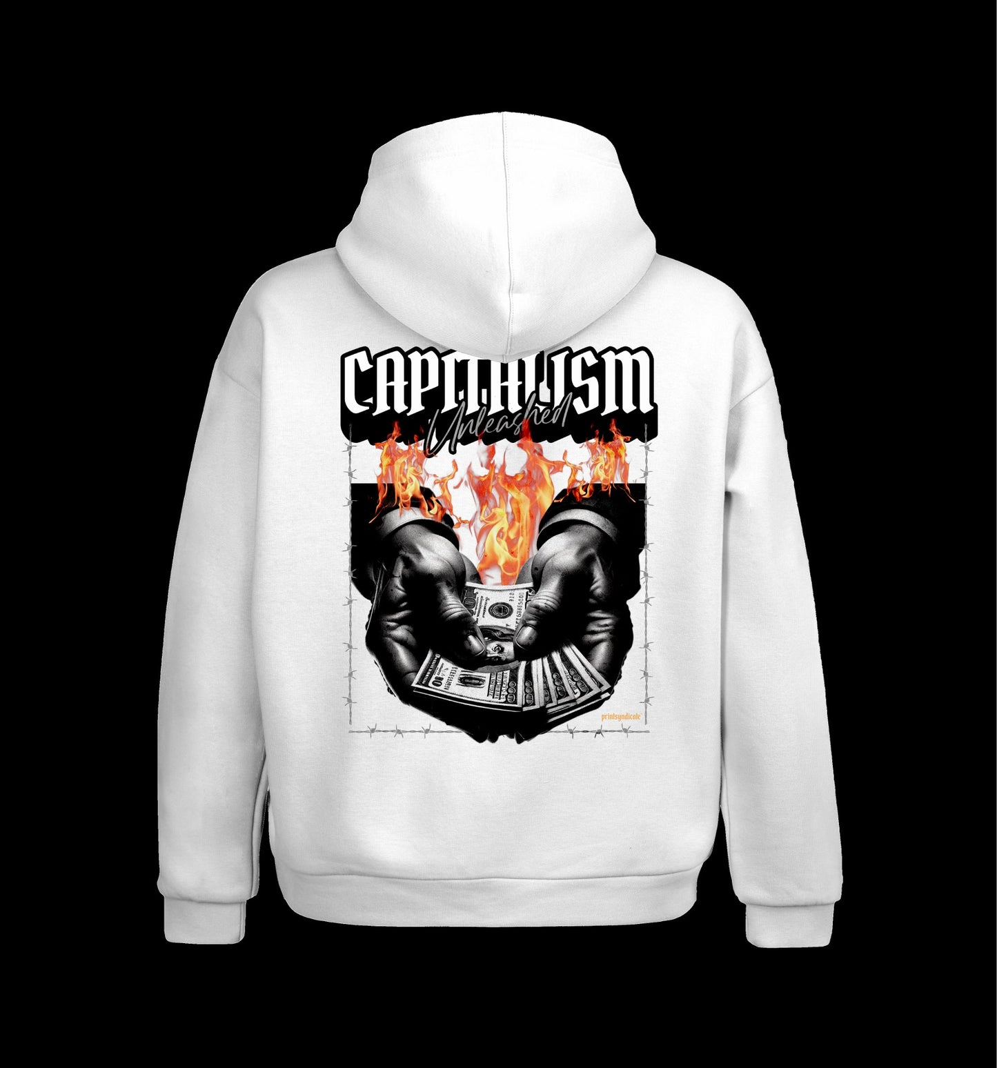 Weißer Hoodie mit Capitalism Design