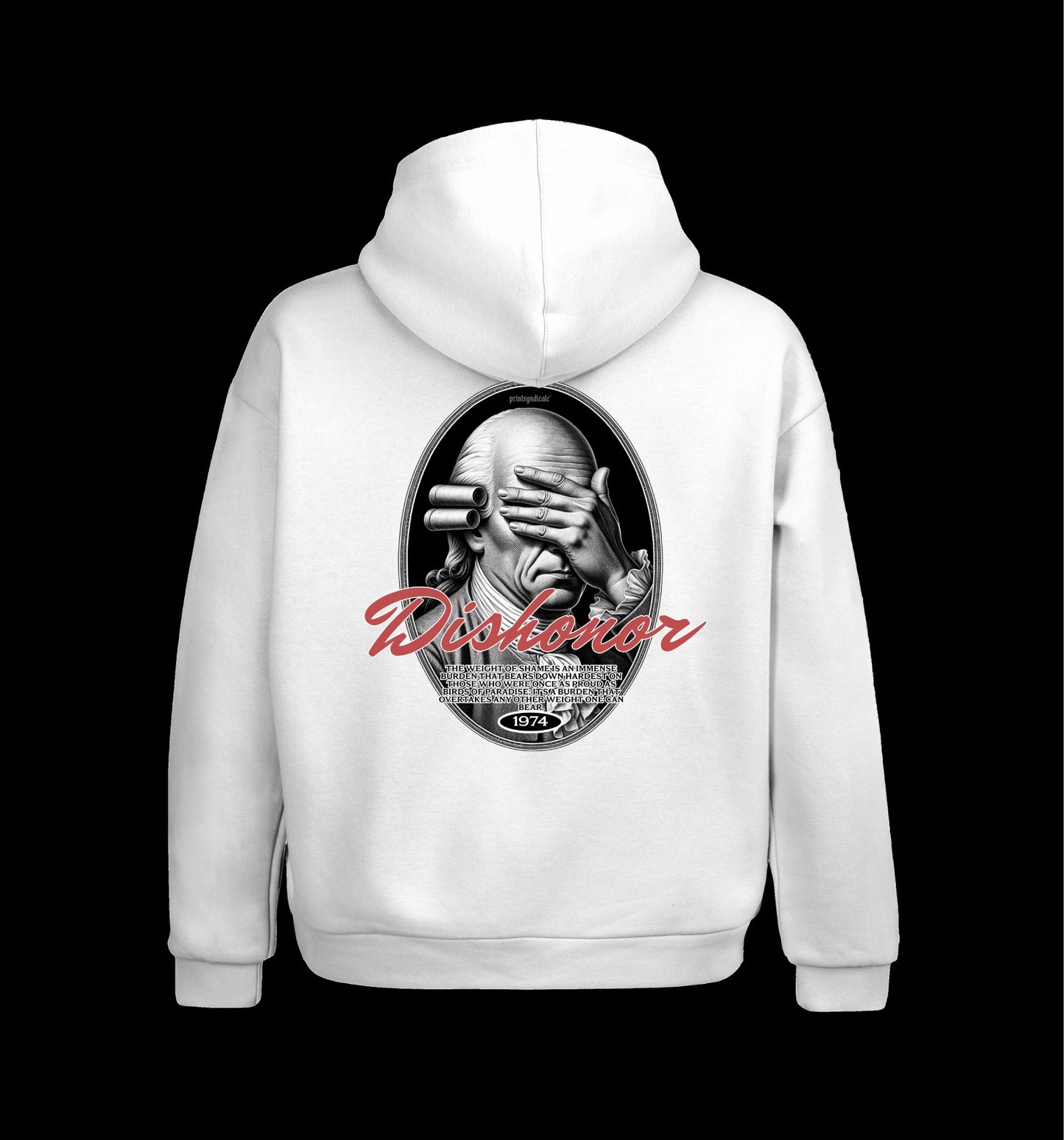Weißer Hoodie mit Dishonor Design