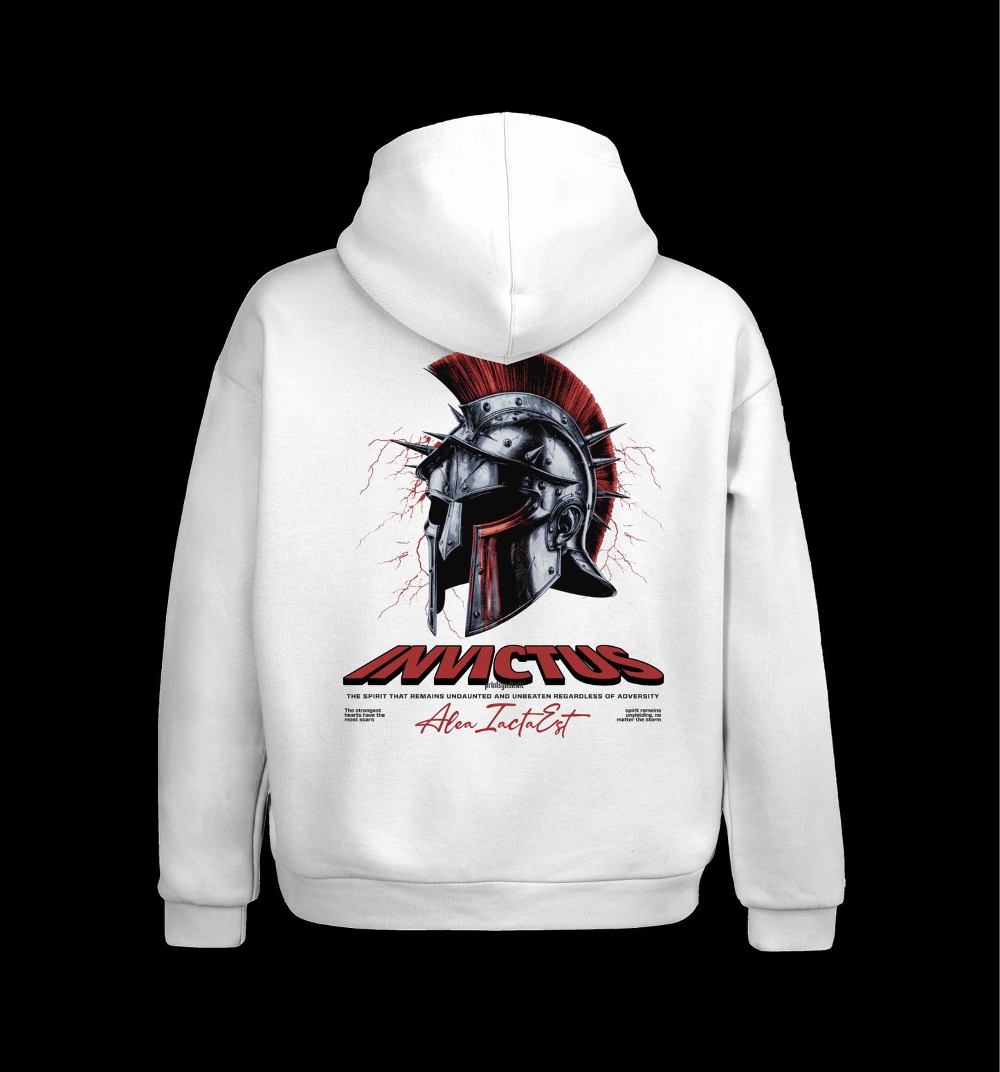 Weißer Hoodie mit Invictus Design