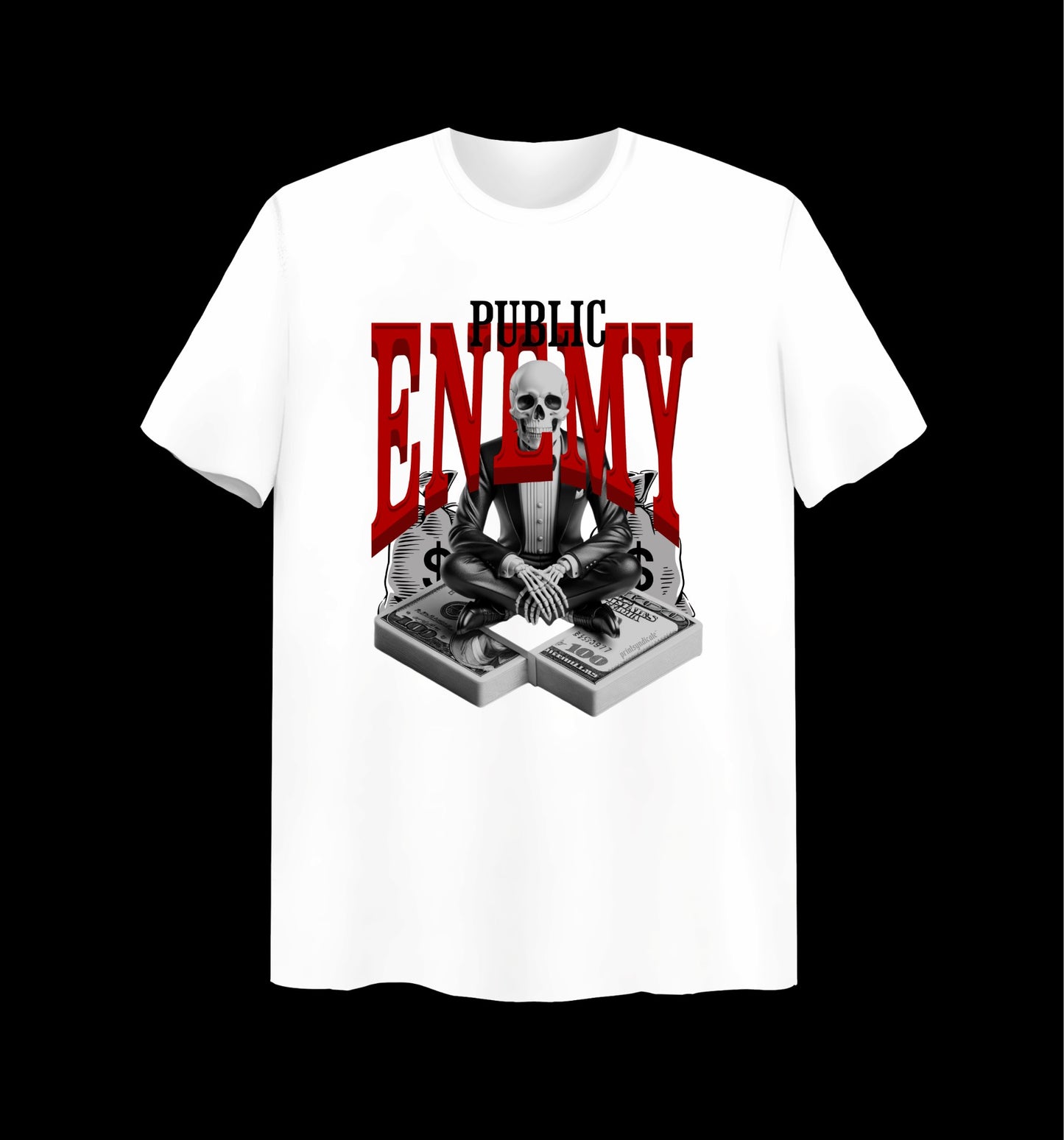 Weißes T-Shirt mit Public Enemy Design