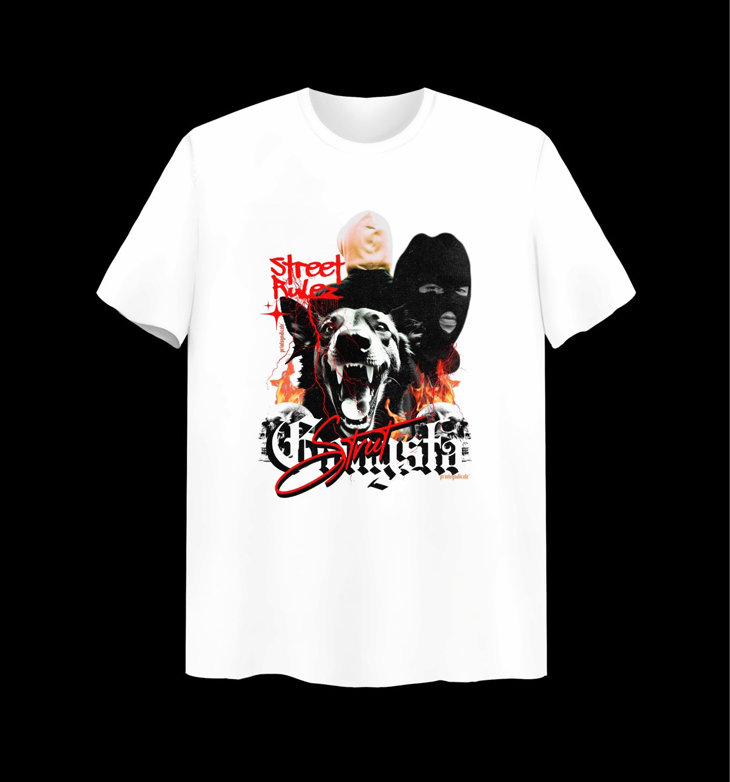 Weißes T-Shirt mit Strret Gangster Design