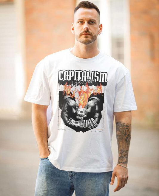Weißes T-Shirt mit Capitalism Design
