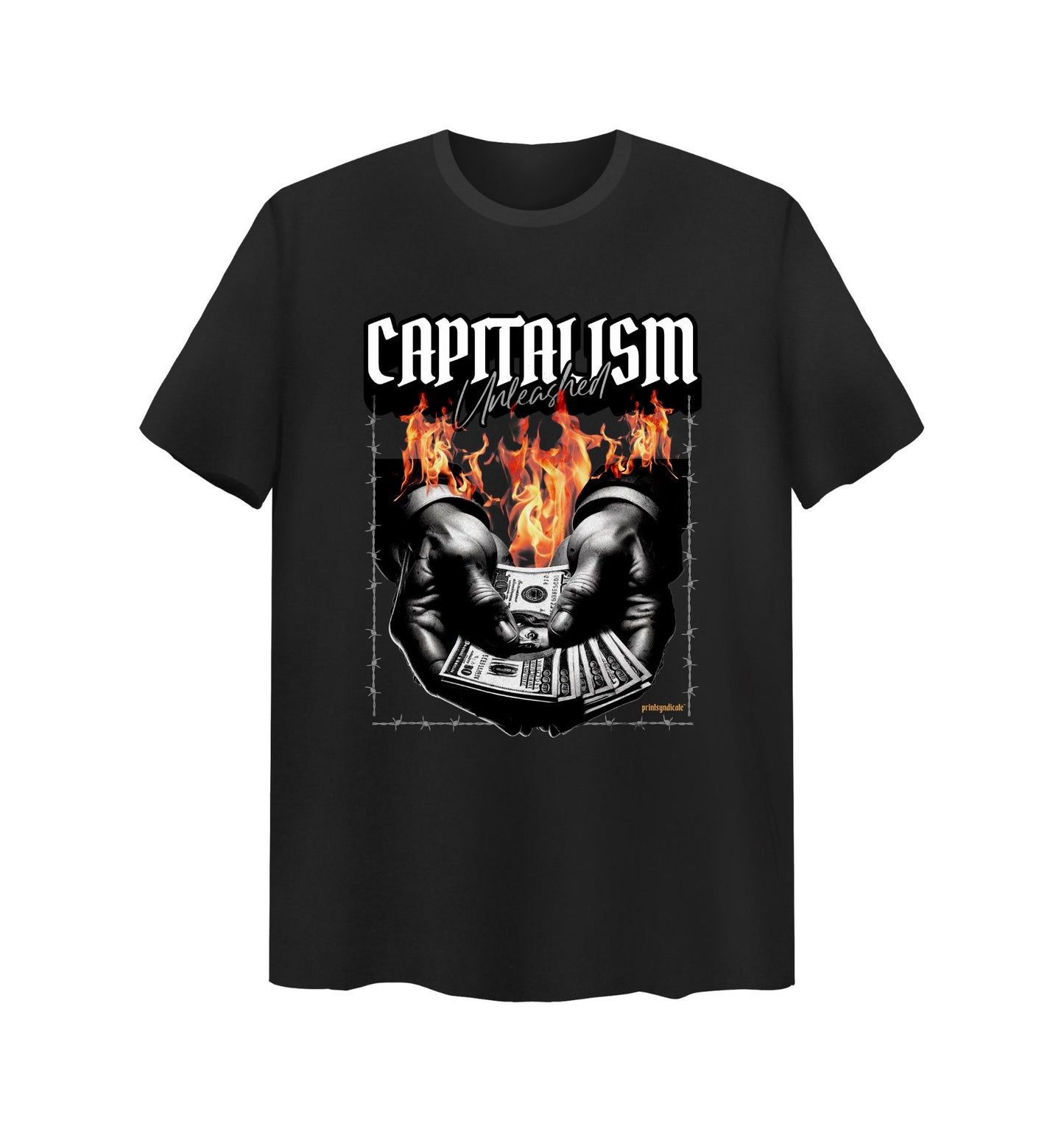 Schwarzes T-Shirt mit Capitalism Desgn