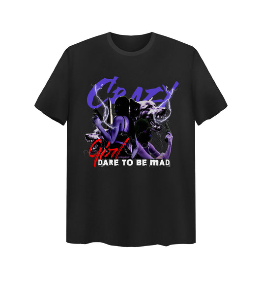 Schwarzes T-Shirt mit Crazy Girl Design