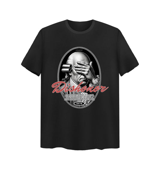 Schwarzes T-Shirt mit Dishonor Design