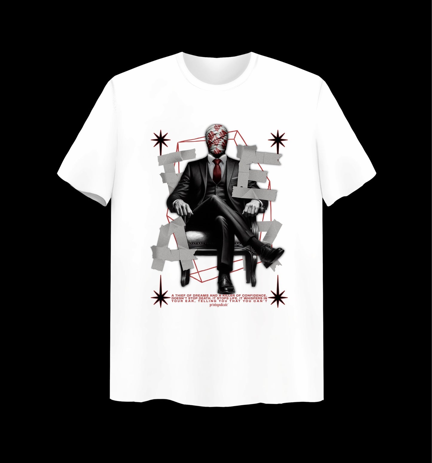 Weißes T-Shirt mit Fear Design