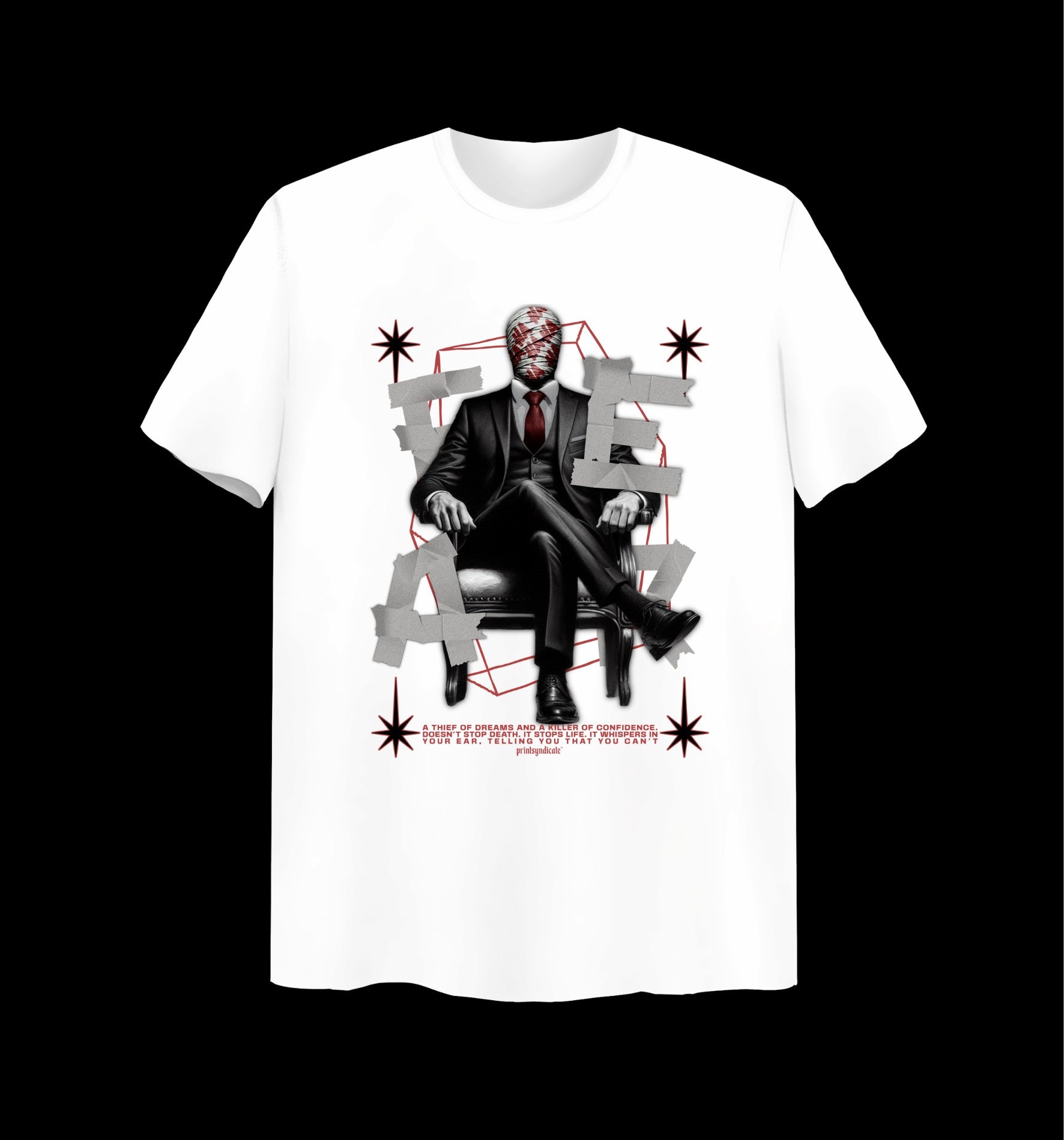 Weißes T-Shirt mit Fear Design