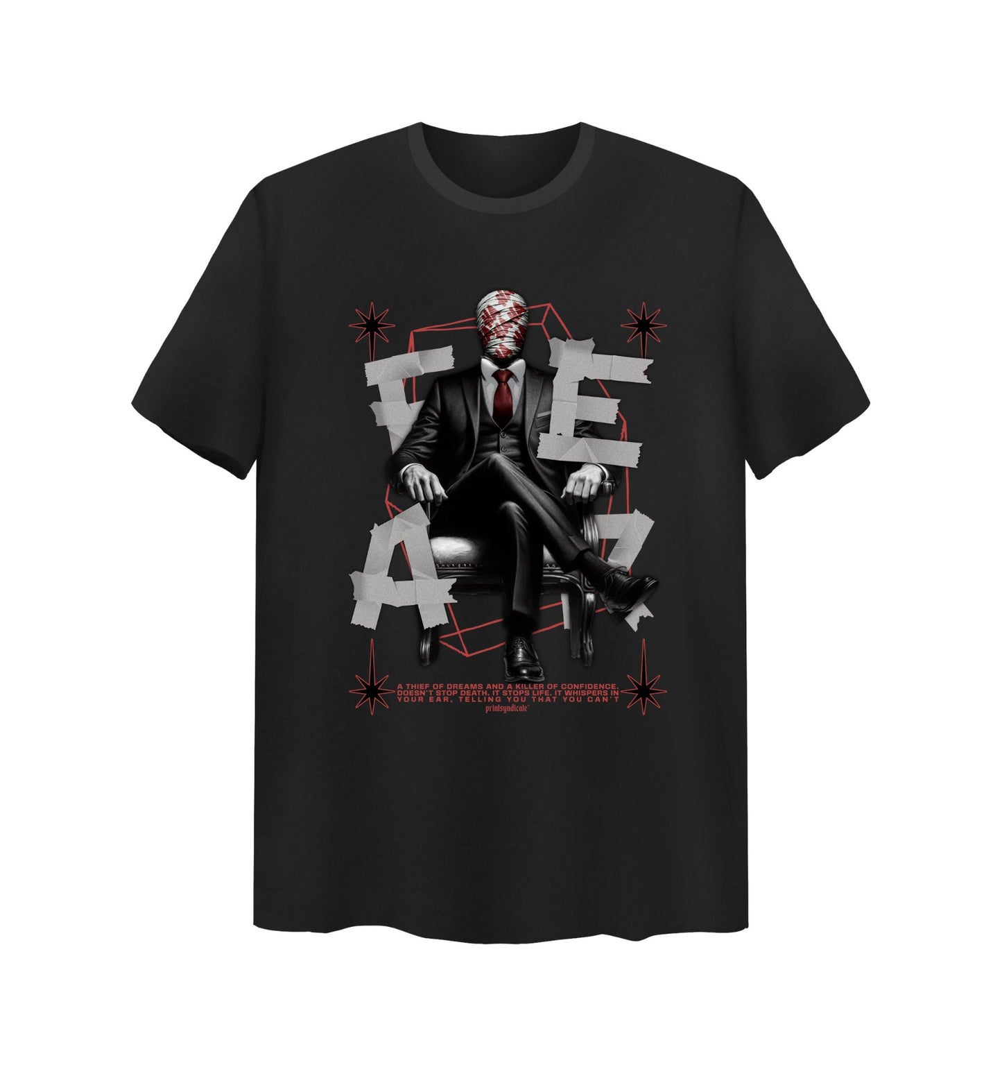 Schwarzes T-Shirt mit Fear Design