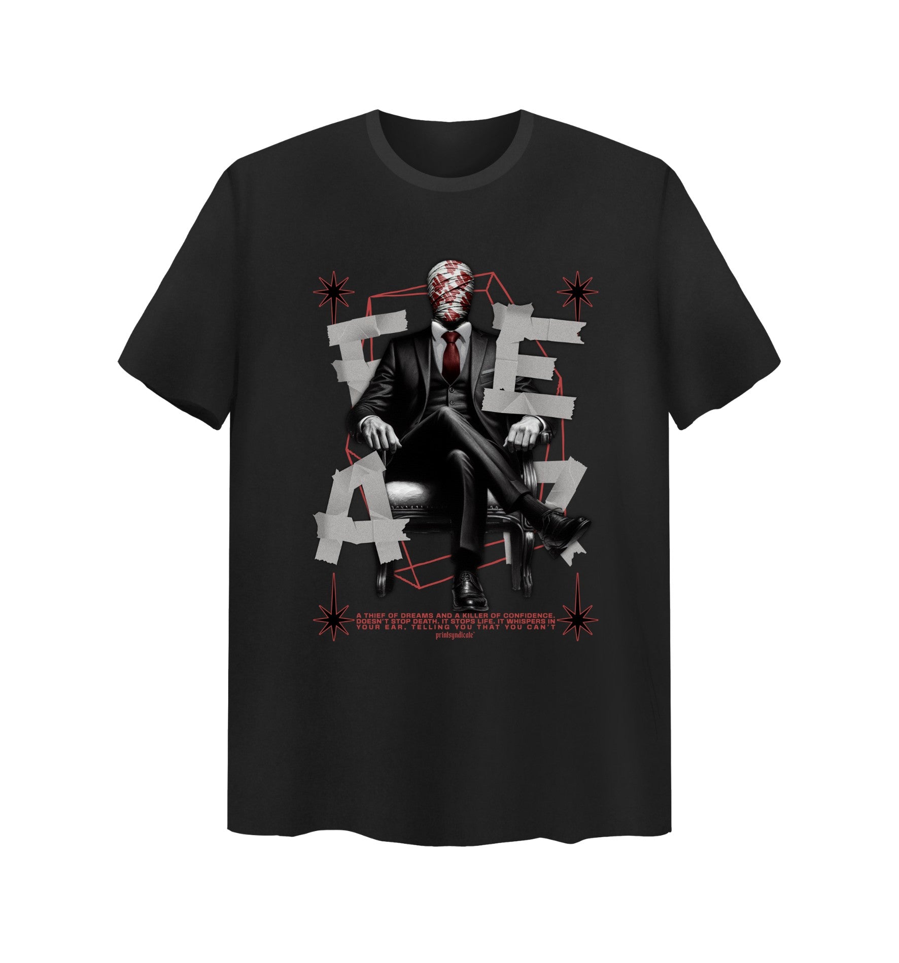 Schwarzes T-Shirt mit Fear Design