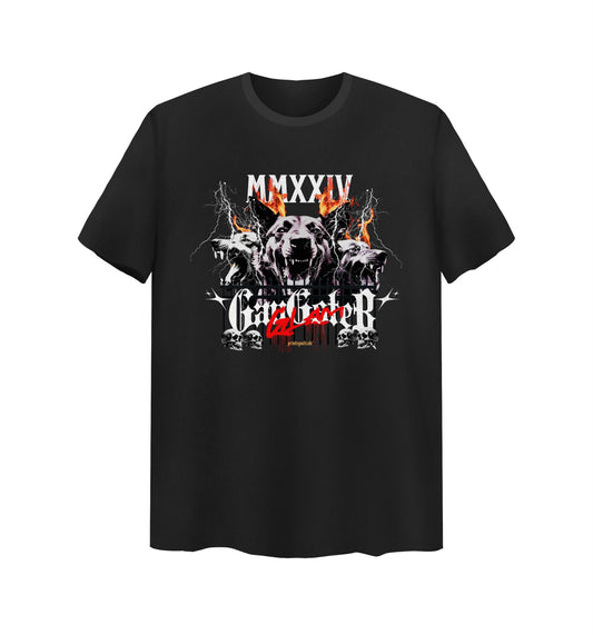 Schwarzes T-Shirt mit Gangster Glam Design