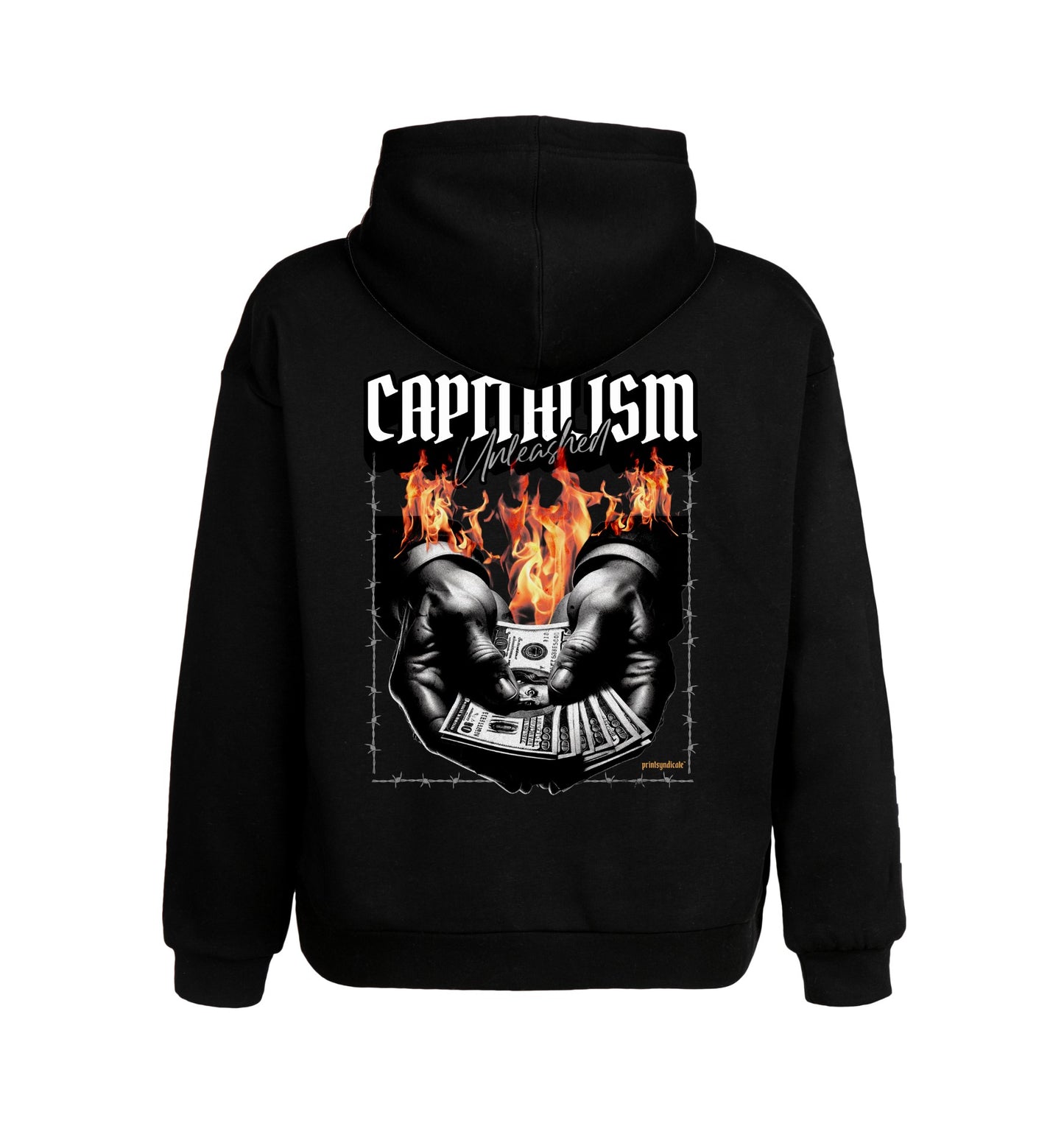 Schwarzer Hoodie mit Capitalism Design