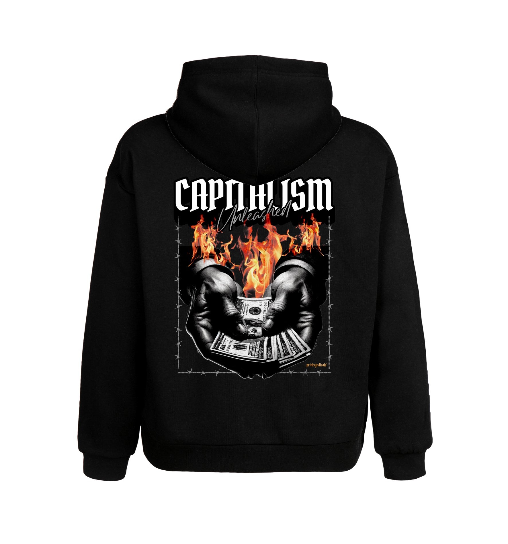 Schwarzer Hoodie mit Capitalism Design