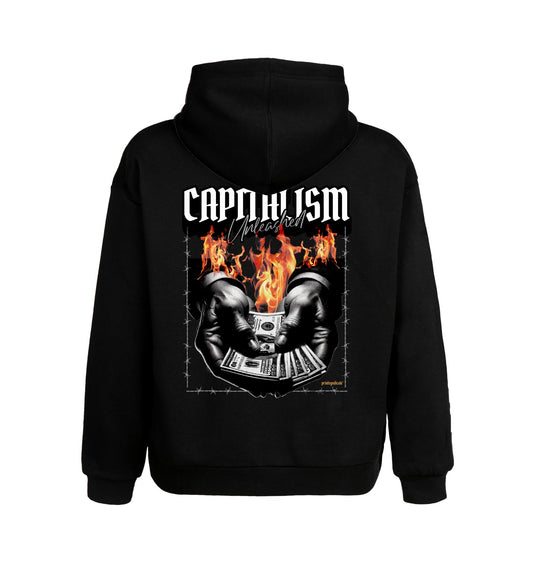 Schwarzer Hoodie mit Capitalism Design
