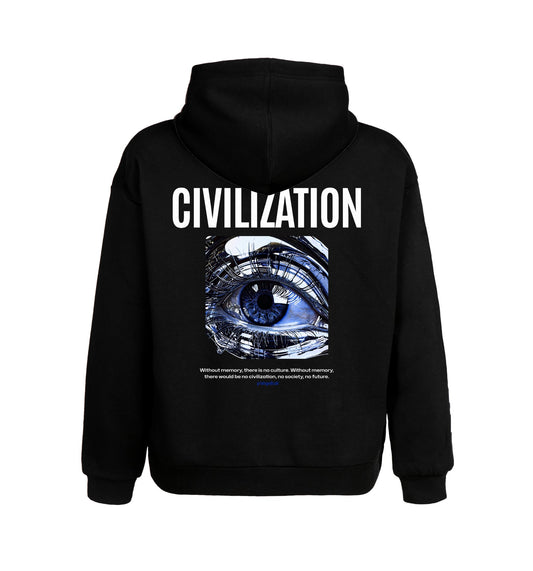 Schwarzer Hoodie mit Civilization Design