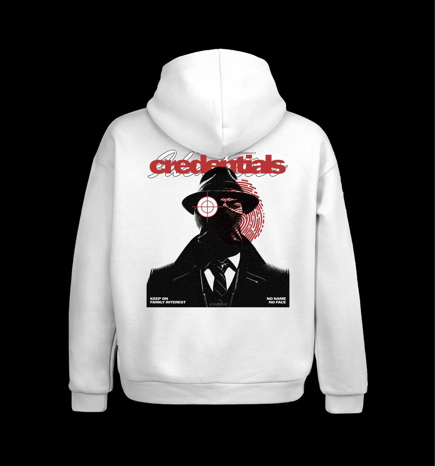 Weißer Hoodie mit Credentials Design