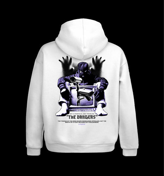 Weißer Hoodie mit Dangers Design