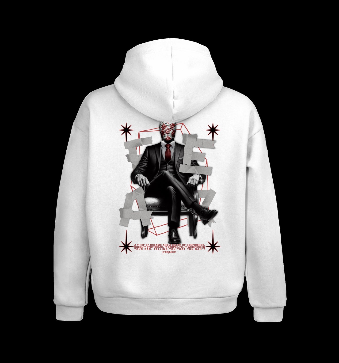 Weißer Hoodie mit Fear Design