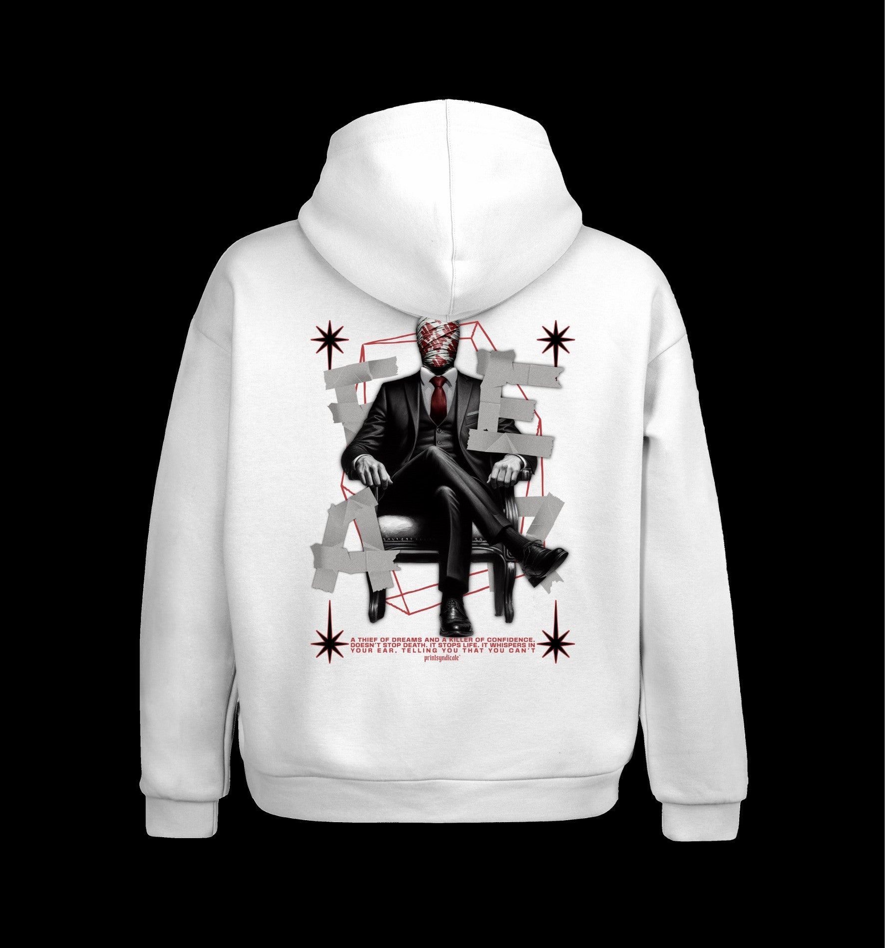 Weißer Hoodie mit Fear Design