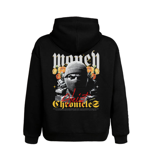 Schwarzer Hoodie mit Heist Chronicles Design