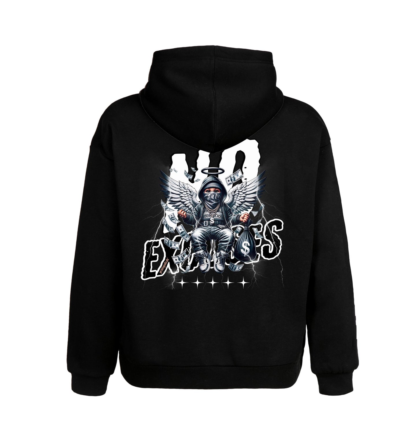Schwarzer Hoodie mit No Excuses Design