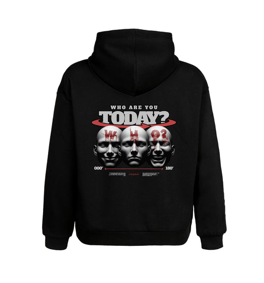 Schwarzer Hoodie mit Who Design