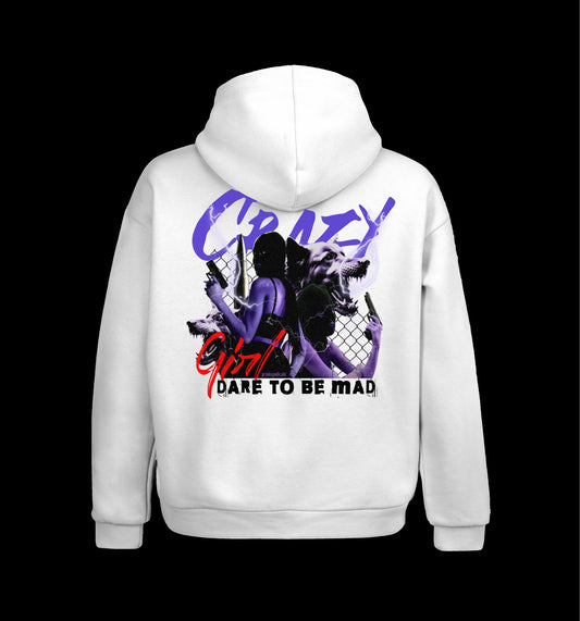 Weißer Hoodie mit Crazy Girl Design