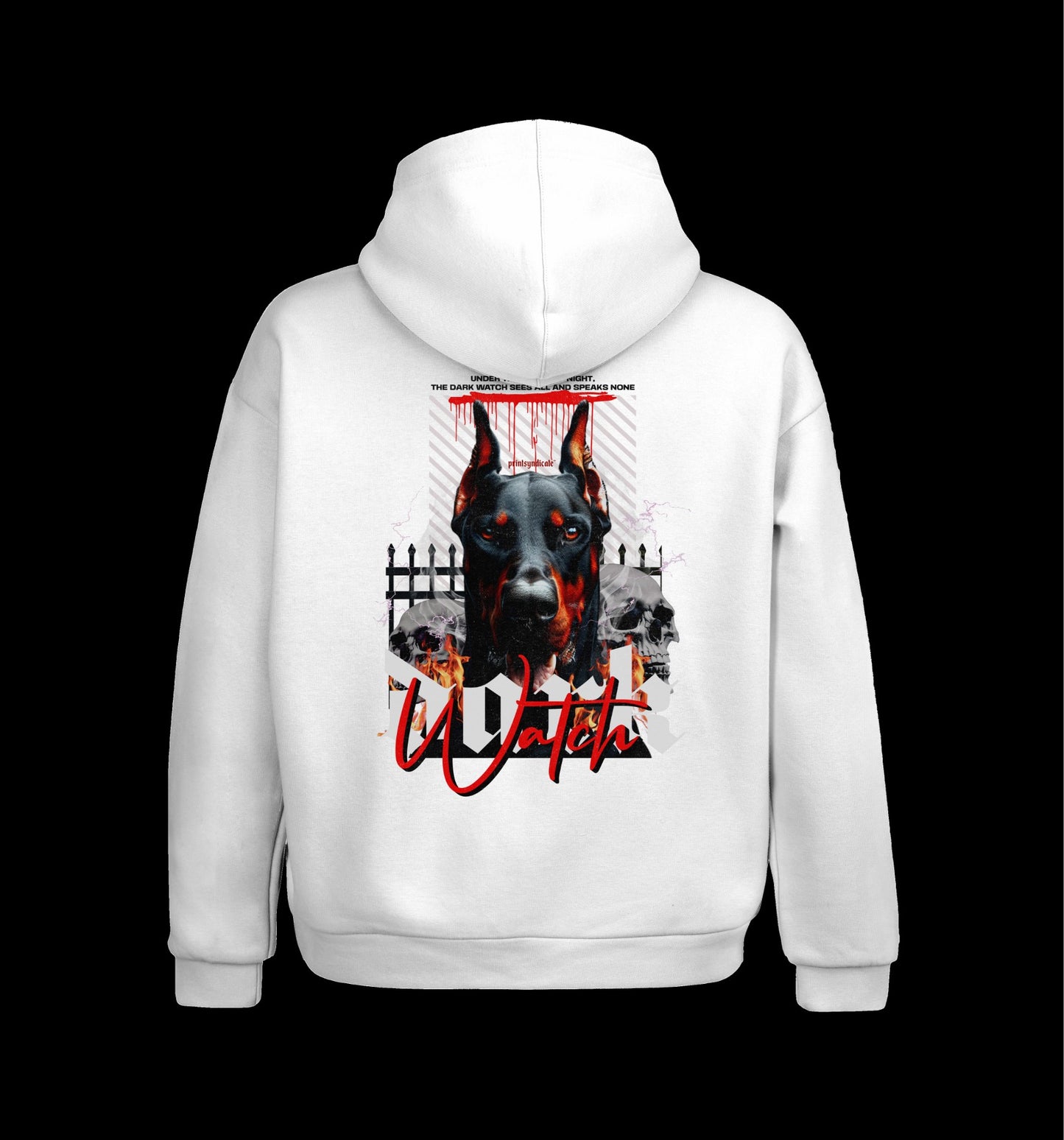 Weißer Hoodie mit Dark Watch Design