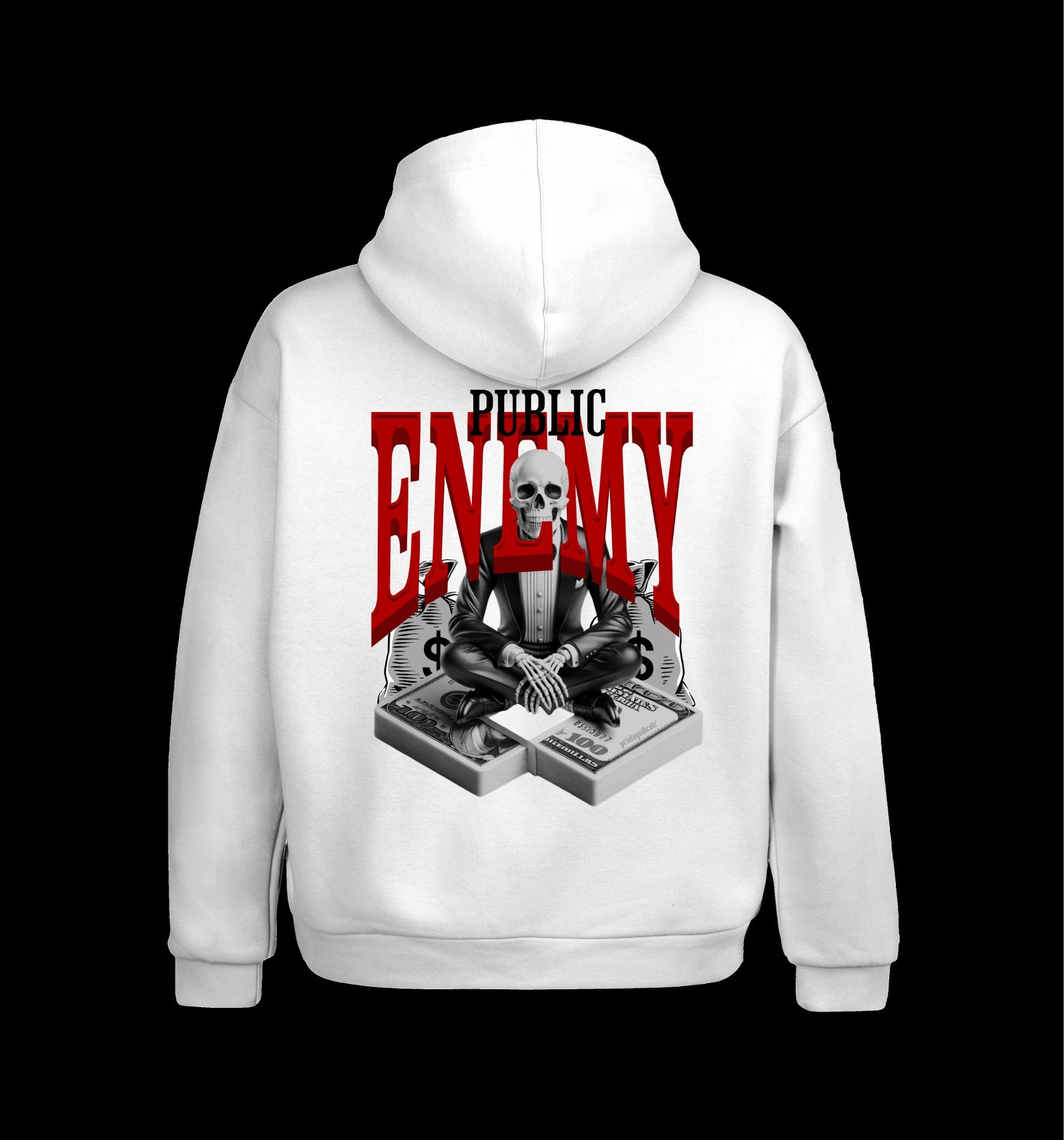 Weißer Hoodie mit Public Enemy Design