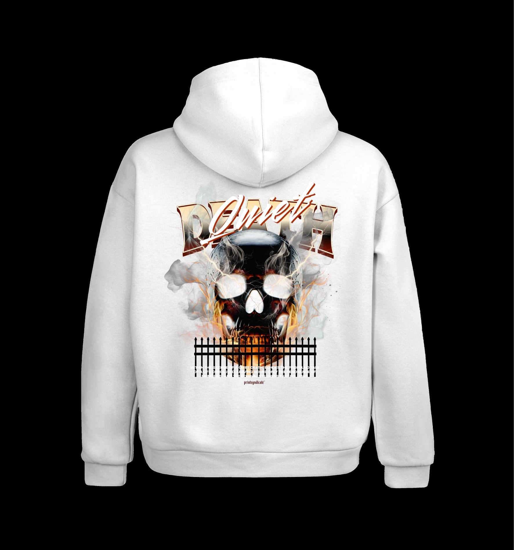Weißer Hoodie mit Quiet Death Design