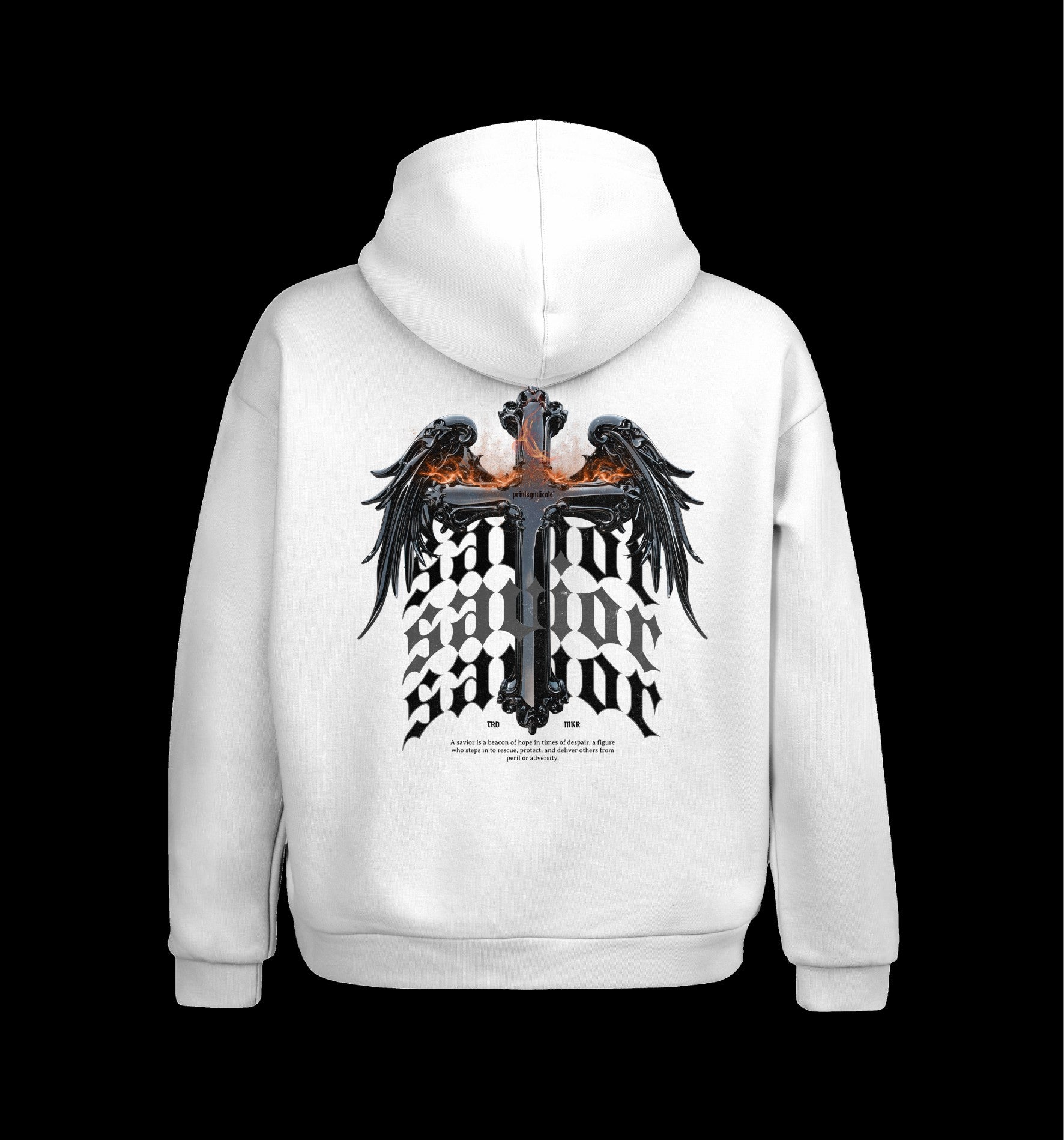 Weißer Hoodie mit Savior Design