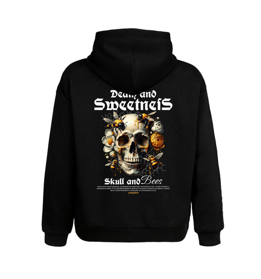 Schwarzer Hoodie mit Skulls & Bees Design