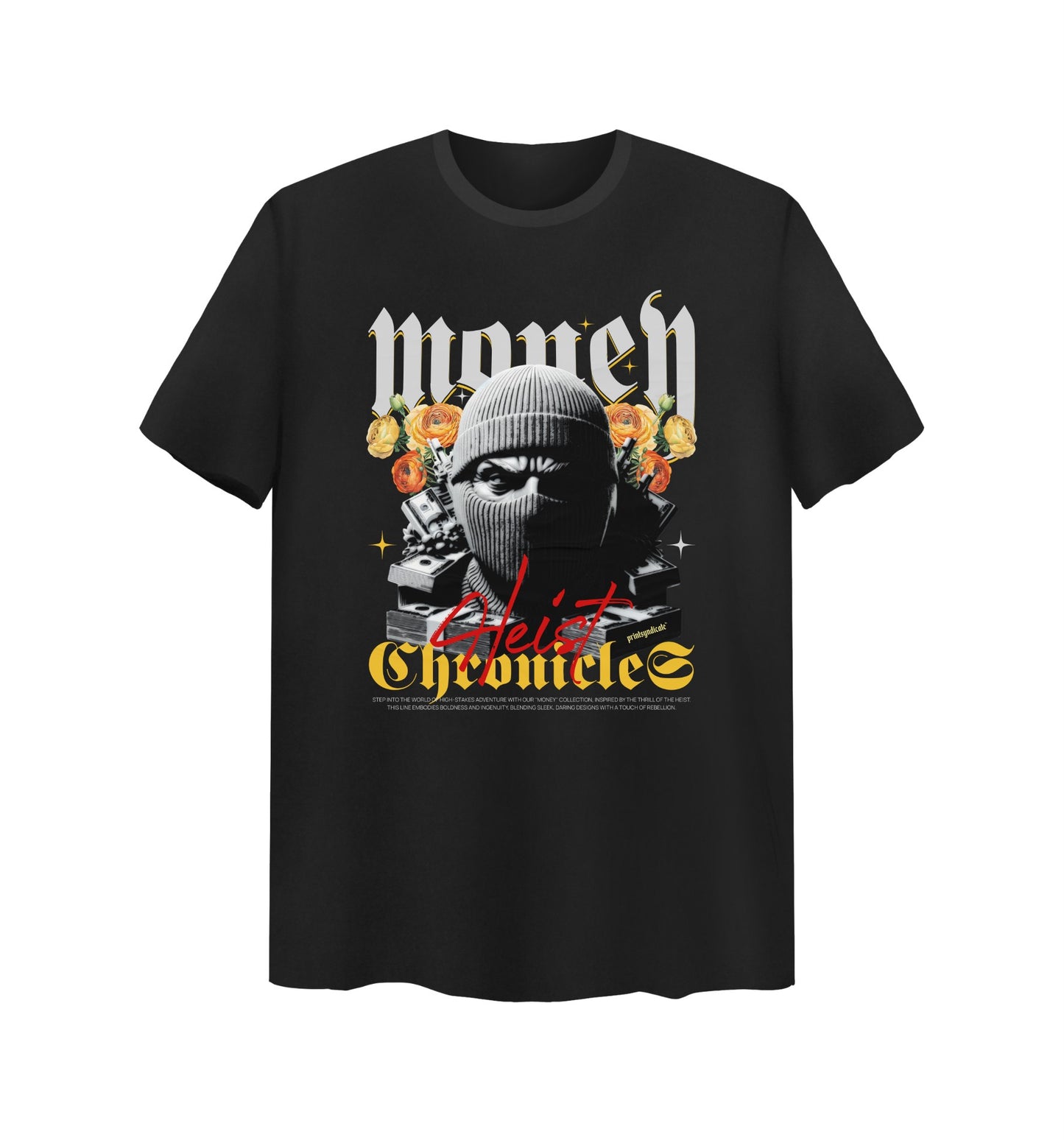 Schwarzes T-Shirt mit Heist Chrocicles Design