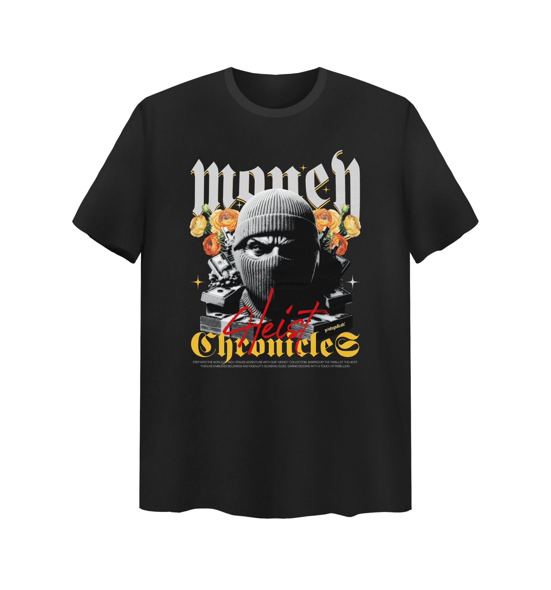 Schwarzes T-Shirt mit Heist Chrocicles Design