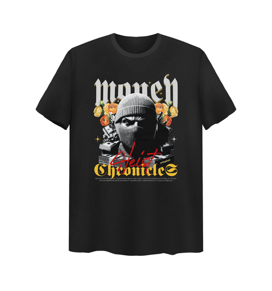 Schwarzes T-Shirt mit Heist Chrocicles Design