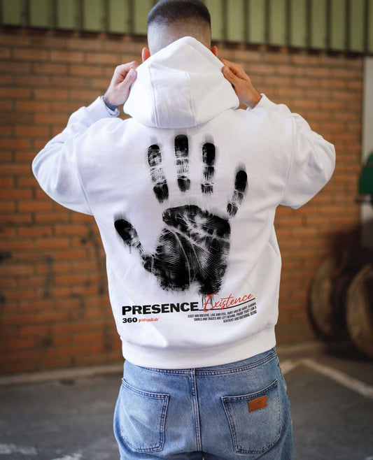 Weißer Hoodie mit Presence Design
