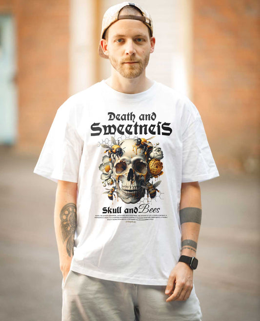 Weißes T-Shirt mit Skulls and Bees Design