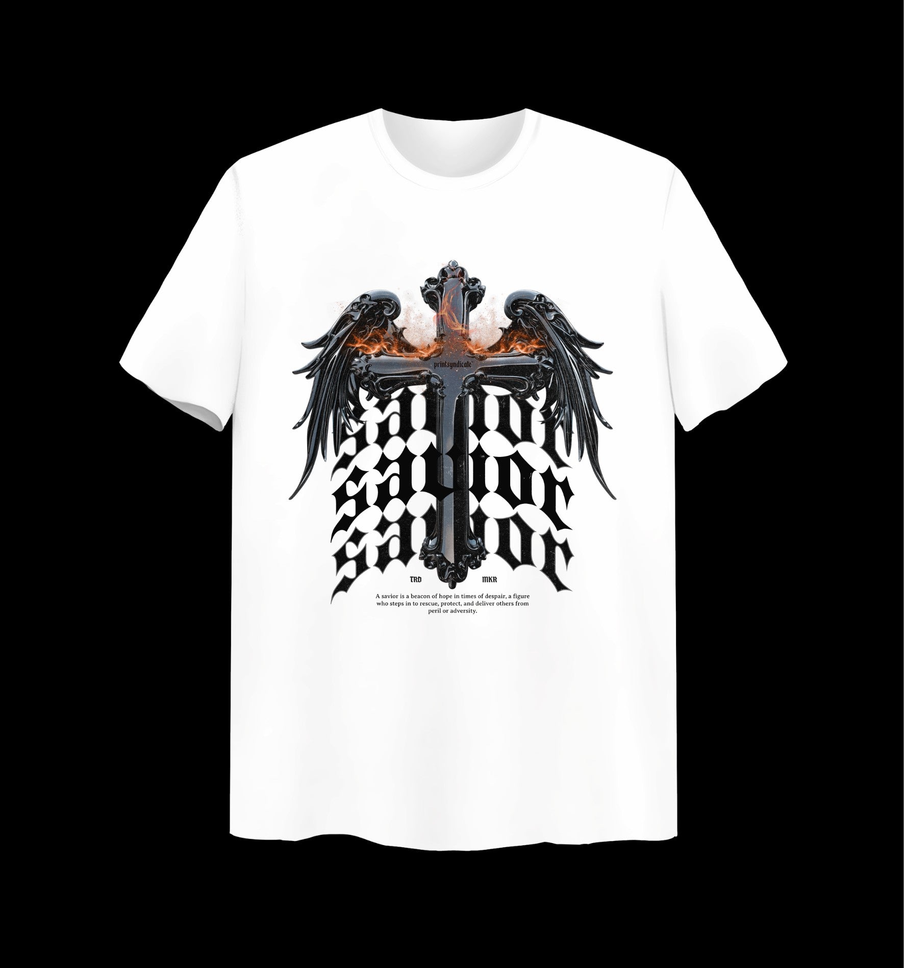 Weißes T-Shirt mit Savior Design