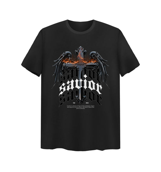 Schwarzes T-Shirt mit Savior Design